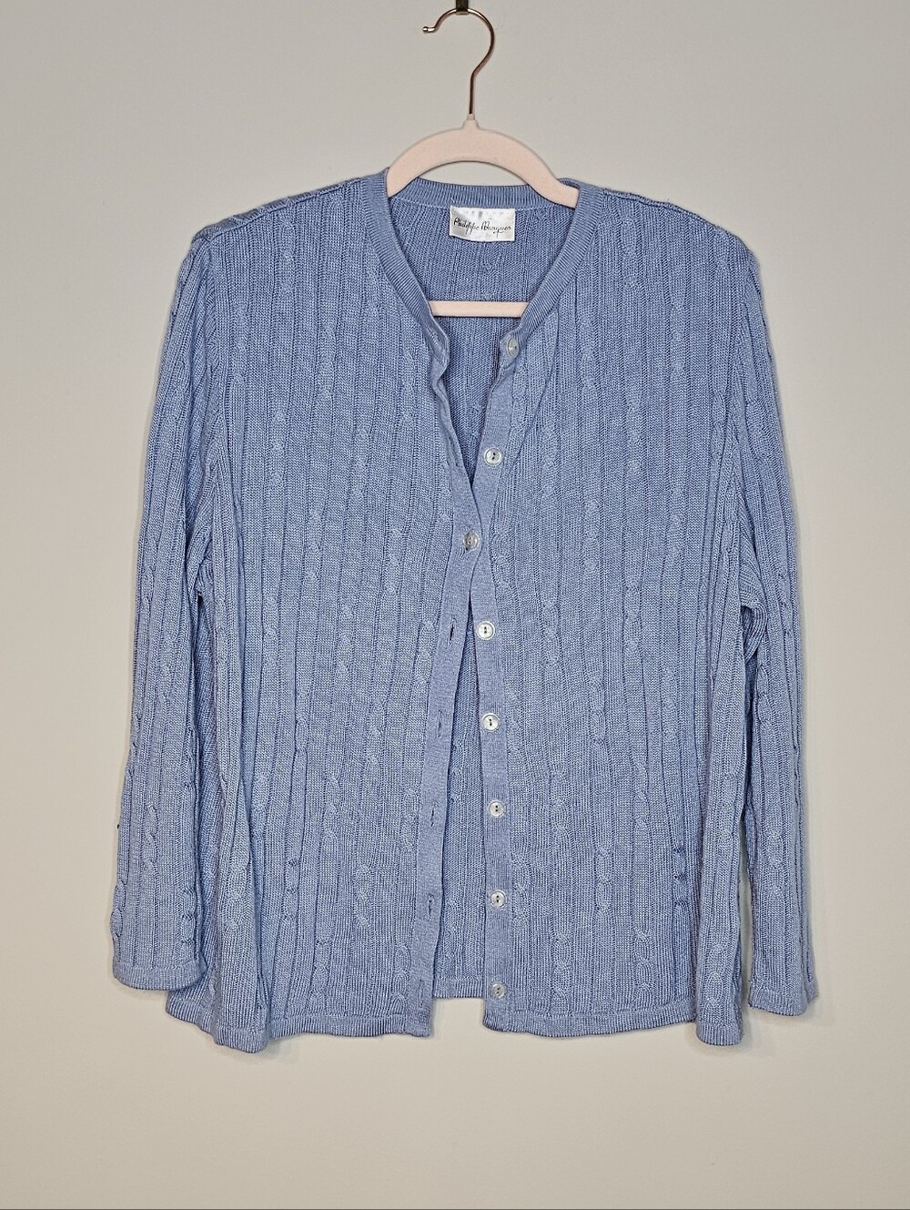 Vintage Phillipe Marques Button Front Cardigan Sweater Size 12 Blue Grandma USA